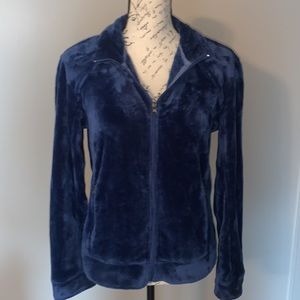 CheBella Sz Large royal Blue Velour/Fleece texture jacket/soft/cozy/ EUC